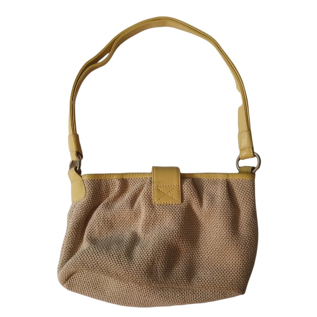 Osgoode Marley Small Shoulder Bag Purse Linen Color Pale Yellow Leather Trim — image 2 of 7